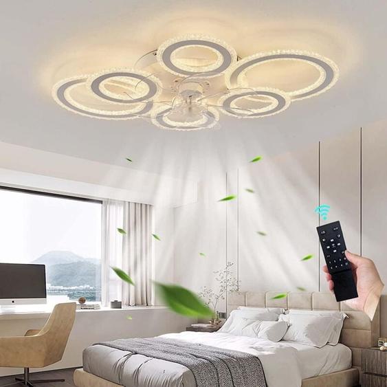Ganeed - Ventilateur Plafond avec Lumiere Moderne , Anneau de Cristal Plafonnier Ventilateur Design Eté Hiver Réversible Dimmable Fonction Mémoire 6