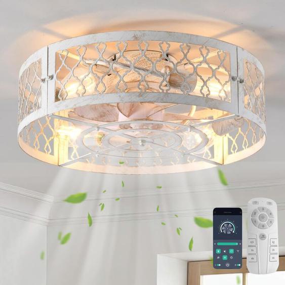 Ganeed - Ventilateurs de plafond avec lumières ventilateur de plafond de ferme de style industriel 50cm en métal cage déclairage E27 encastré avec