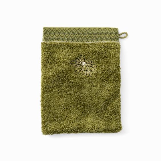 Gant de toilette coton et viscose de bambou Silvalys vert mousse