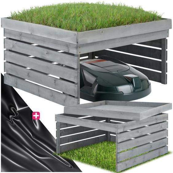 Garage pour robot tondeuse Hortus, bois, toit végétalisable - gris