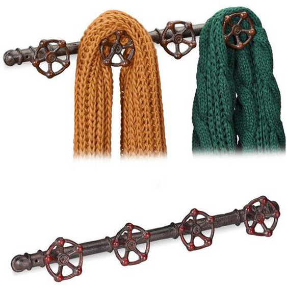 Garde robe de style industriel, lot de 2, 4 crochets penderie, rustique, HxlxP 6,5 x 46,5 x 6 cm, marron