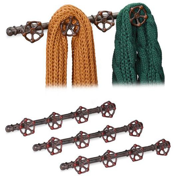 Garde robe de style industriel, lot de 4, 4 crochets penderie, rustique, HxlxP 6,5 x 46,5 x 6 cm, marron
