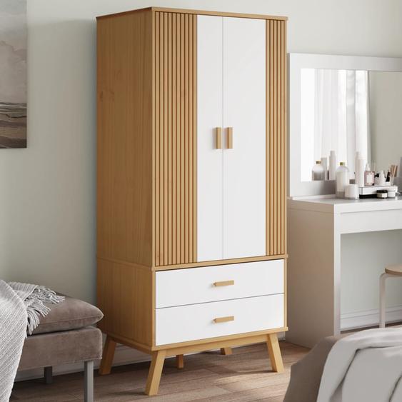 Garde-robe OLDEN blanc et marron 76,5x53x172 cm bois massif pin