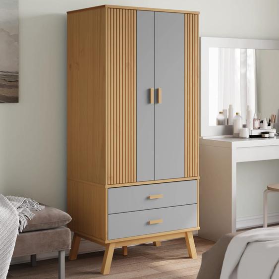 Garde-robe OLDEN gris et marron 76,5x53x172 cm bois massif pin