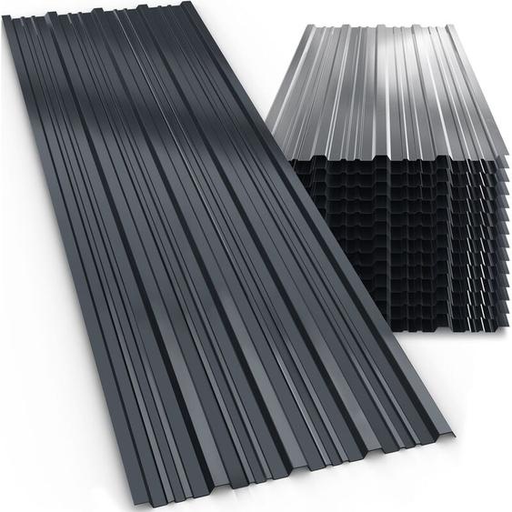 Gardebruk - 14x Tôles de bardage 110x46cm = 7m² galvanisé résistant à la rouille intempéries tôle ondulée trapézoïdale tôle profilée toit mur abri de