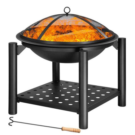 GARDEBRUK® Brasero de jardin avec pare-étincelles Couvercle tisonnier Ø55 cm Support à bois Acier Noir Jardin Terrasse Cheminée