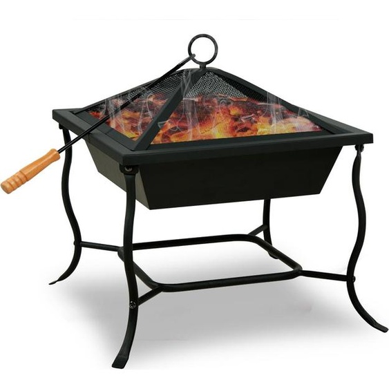 GARDEBRUK® Brasero Extérieur carré 45x45 cm en acier pour Terrasse Balcon Jardin Poêles à Bois avec Couvercle et tisonnier