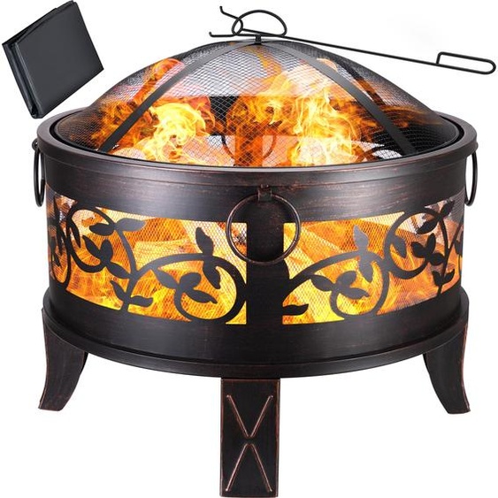 GARDEBRUK® Brasero Rond Ø67 cm en Acier Imitation Rouille Protection Anti-Étincelles Jardin Terrasse Cheminée dExtérieur
