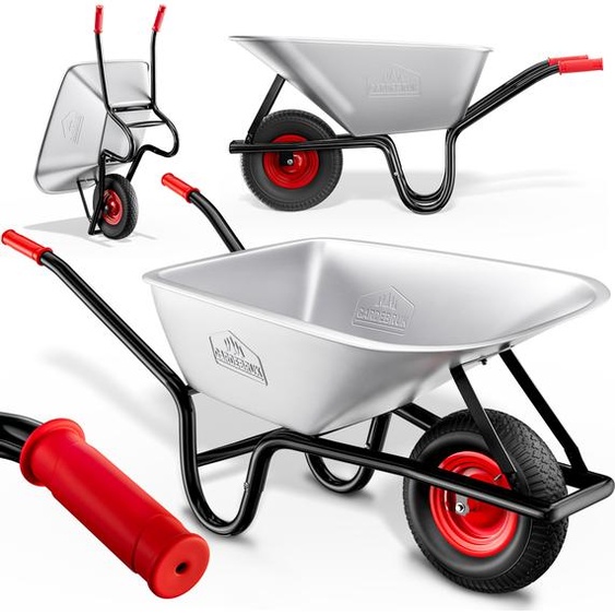 GARDEBRUK® Brouette 100L acier galvanisé 250kg pneu gonflable brouette jardin brouette de chantier chariot de jardin