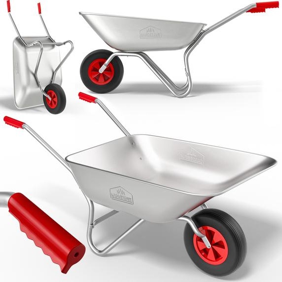GARDEBRUK® Brouette 80L galvanisée poignée caoutchouc max. 100kg brouette jardin brouette de chantier jardinage chariot de transport roue