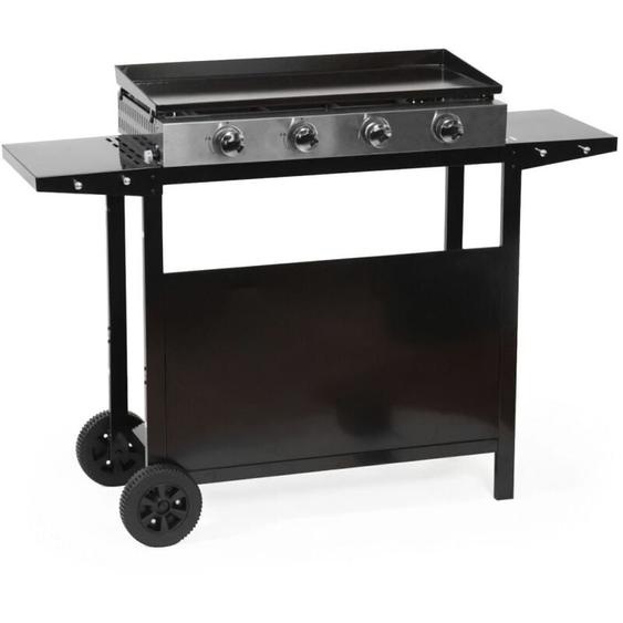 Plancha gaz Garden Max merida - 4 feux - Sur chariot - Acier émaillé - 75 x 35 cm - Noir