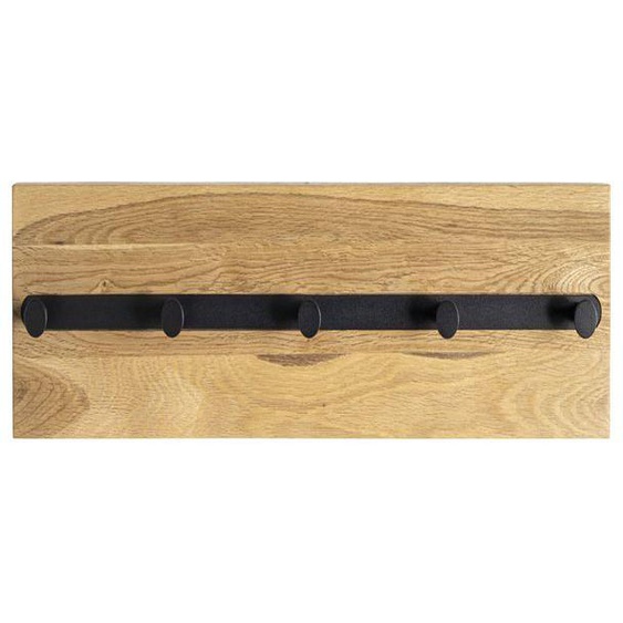 Garderobe murale, Patère murale en bois massif coloris chêne et métal noir   -longueur  60 x profondeur 6 x hauteur 15 cm