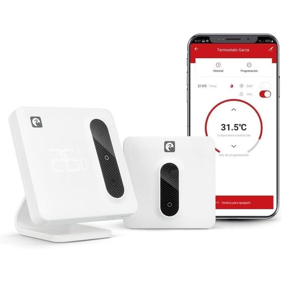 Garza - Thermostat Wi-Fi intelligent pour chaudière et chauffage, avec adaptateur, compteur de consommation,tactile, détection des fenêtres ouvertes, application etvocale, Alexa/Google