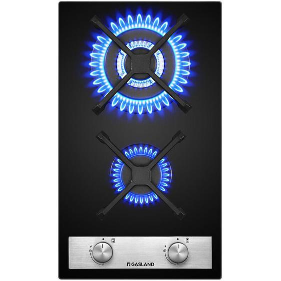 Gasland Plaque de Cuisson à Gaz Naturel/Butane/Propane encastrée, Surface en verre trempé & Grilles en fonte émaillée - GH30BF - 2 Foyers - 5200W