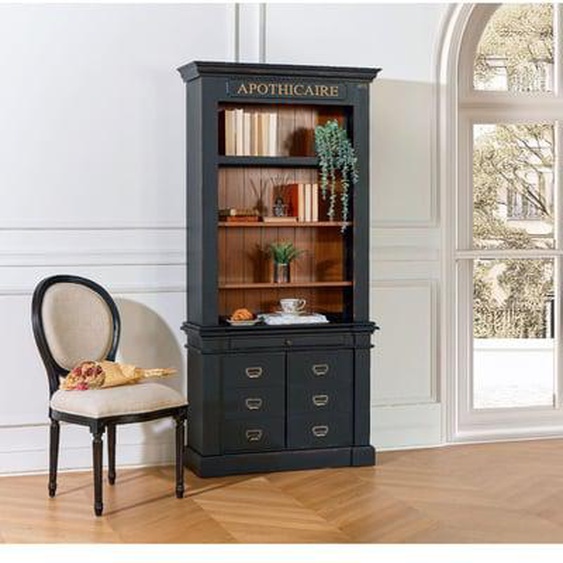 GASPARD - Bibliothèque style classique en bois massif, patine antiquai