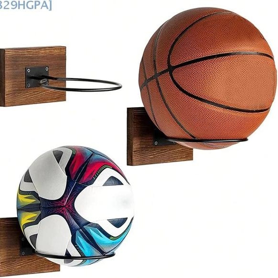 GCDHome Support mural de basket-Ball, présentoir de boules en bois et métal, support de rangement, organisateur de balles, support mural de football