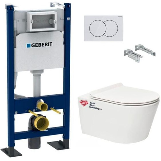 Geberit - Pack Autoportant bati-support + wc sans bride Swiss Aqua Technologies Brevis + abattant ultra-fin (brevisgebx)