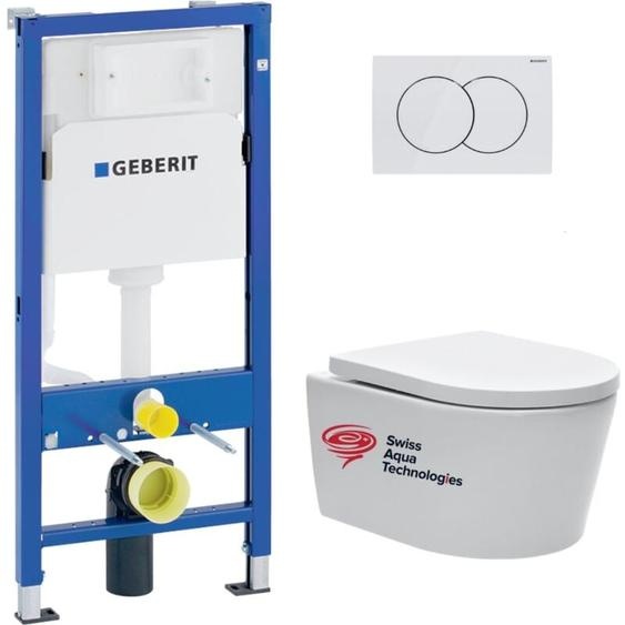 Geberit - Pack Bati-support UP100 + plaque Delta01 blanche + cuvette suspendue sat sans bride et fixations invisibles