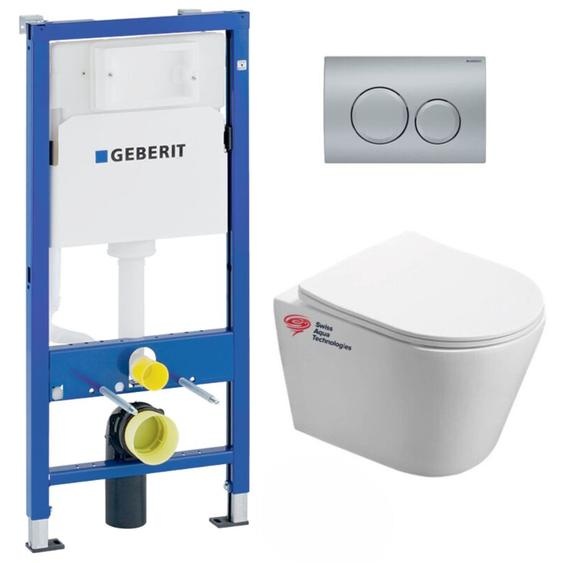 Geberit - Pack wc Bati-support + wc Swiss Aqua Technologies Infinitio sans bride + plaque Delta20 chrome mat (InfinitioGeb9)