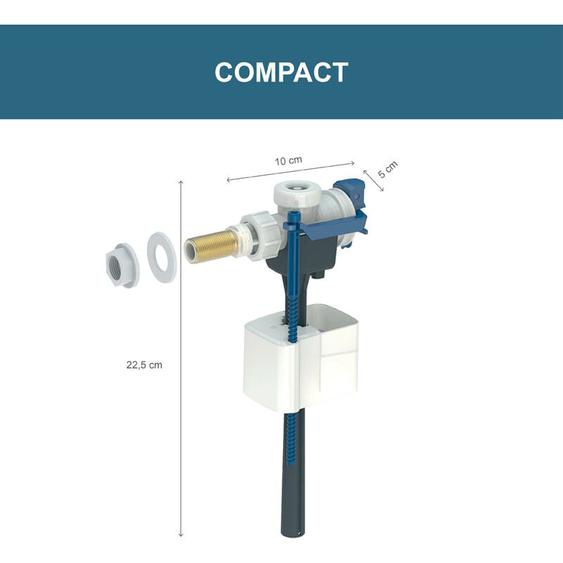Geberit - Robinet flotteur compact - Hauteur de remplissage réglable - Mamelon filété en laiton 3/8 - Arrivée deau latérale - Silencieux de classe
