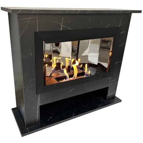 Gel & Ethanol Cheminée Lanah Deluxe Noir Marbré Chambre de combustion miroir