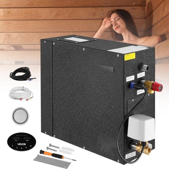 Générateur de vapeur 7,5 kW - Système de douche à vapeur pour sauna, bain & spa - Kit de vidange automatique avec protection contre la surchauffe, la marche à sec & la surpression - Générateur de vapeur avec noir - pour usage commercial