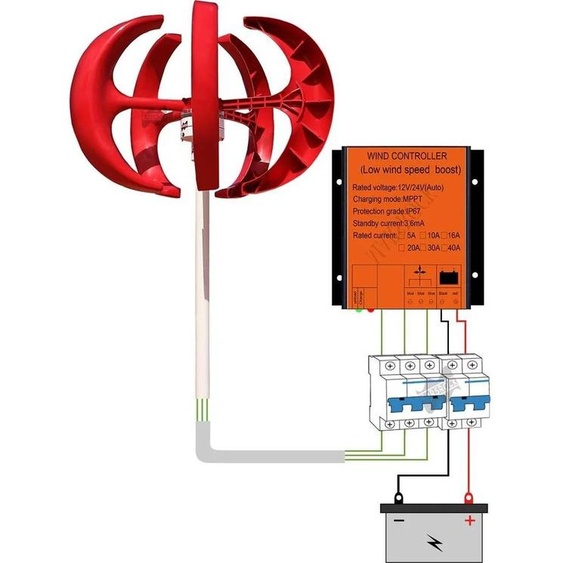 Générateur éolien, fonctionnement silencieux, construction à axe vertical, 400W rouge-a, 400W-c, 12V-a
