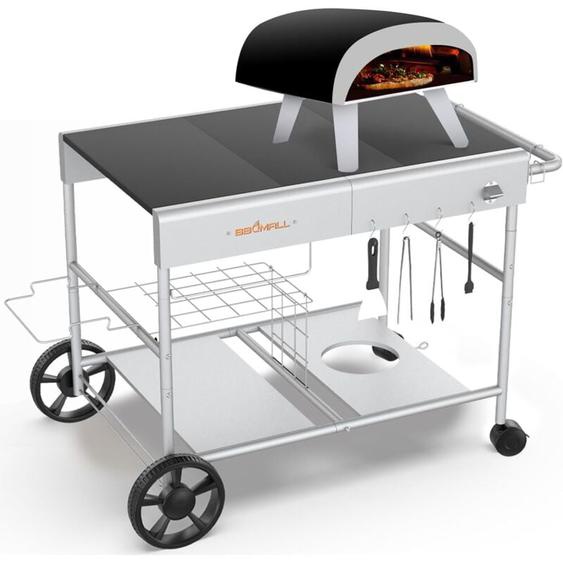 Gftime - Table roulante Chariot de four à pizza pour Ooni Koda/Karu/Fyra 16 & 12, Chariot de cuisine mobile Upgraded Widen Rolling, support mobile