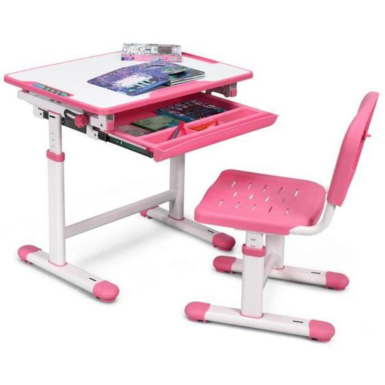 GIANTEX Ensemble Bureau et Chaise pour Enfant avec Hauteur Réglable et Design Ergonomique pour Apprendre Lire Dessiner, Rose