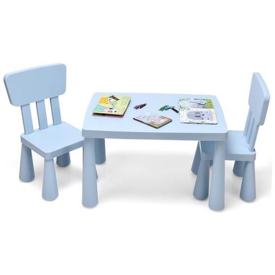 GIANTEX Ensemble de Table et 2 Chaise pour Enfants 1-7 Ans, Dossier Ergonomique, pour Jouer,Dessiner,Etudier,35x36x66,5cm,Bleu