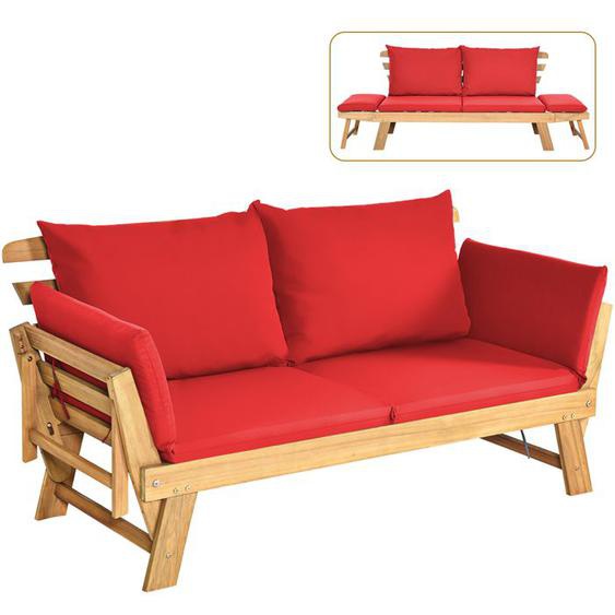 GIANTEX Fauteuil/Chaise de Jardin Convertible 2 Places-avec Coussins+ Oreillers-Canapé-Lit de Jardin Extensible-Cadre en Bois-Rouge