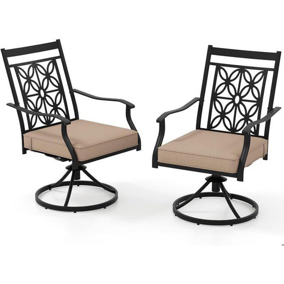 GIANTEX Lot 2 Chaises/Fauteuils de Jardin avec Coussin Amovible- Pivotant à 360°-Cadre en Métal- pour Cour/Patio/Piscine/Bar-Noir