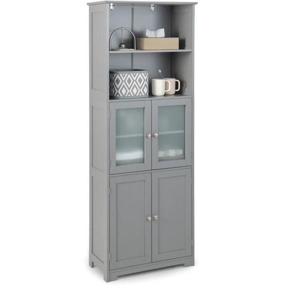 GIANTEX Meuble Colonne de Salle de Bain /Armoire Haute avec 4 Portes,6 Étagères dont 2 Réglables,60x30x163cm,Style Scandinave,Gris