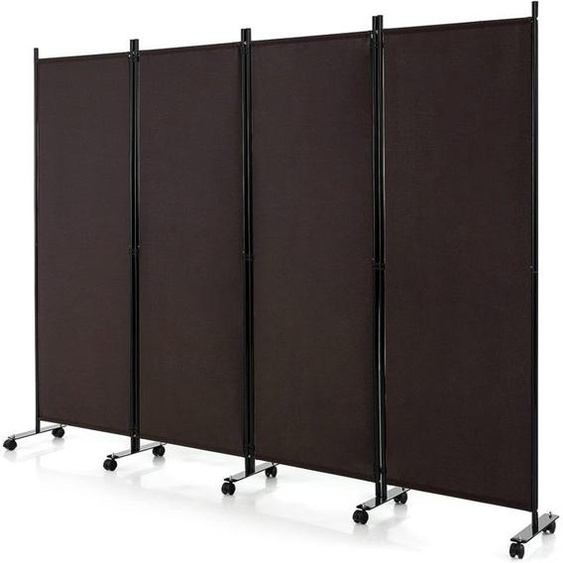 GIANTEX Paravent à 4 Panneaux Pliable avec 10 Roues- 225x173 cm-Closion de Séparation- Cadre en Fer-pour Extérieur/Intérieur-Café
