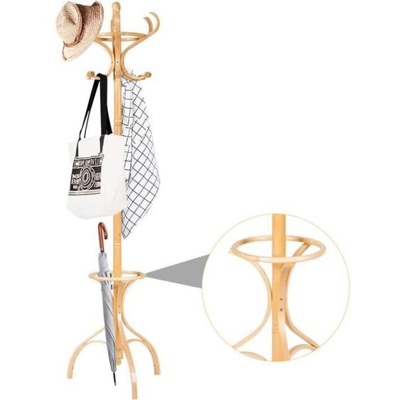 GIANTEX Porte-Manteau sur Pied en Bois avec 12 Crochets et Porte-Parapluie Creux, H182 cm,pour