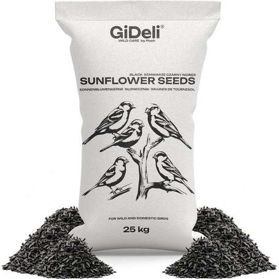Graines de tournesol 25 kg Noir Naturelles Oiseaux sauvages Chevaux Petits animaux GiDeli