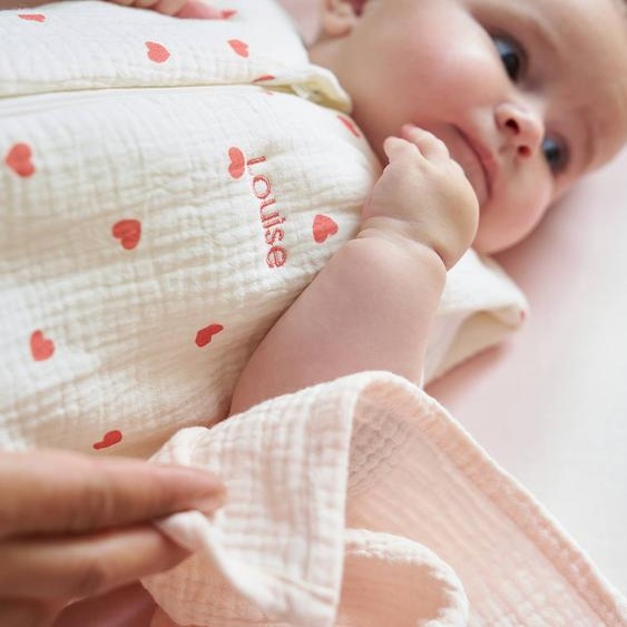 Gigoteuse en gaze de coton bio personnalisable MON CŒUR écru