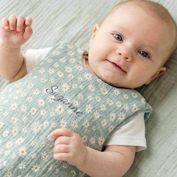 Gigoteuse été personnalisable MARGUERITE en gaze de coton bleu imprimé