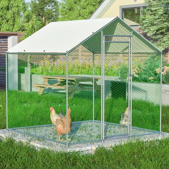 GIHAUVIA Poulailler 2x2x2m pour petits animaux Enclos Volière Enclos libre Cage à poules Cadre en acier galvanisé avec toit