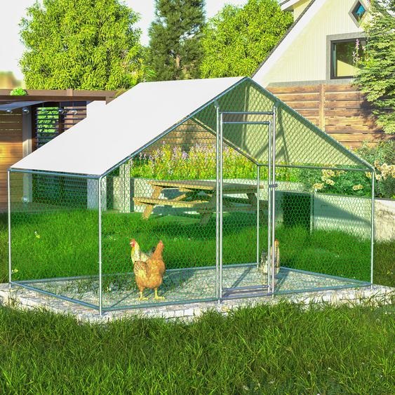 GIHAUVIA Poulailler 3x2x2m pour petits animaux Enclos Volière Enclos libre Cage à poules Cadre en acier galvanisé avec toit