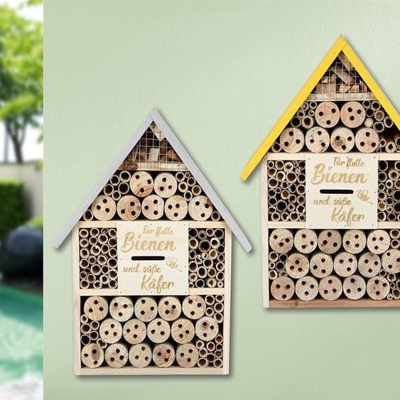 GILDE Hôtel pour insectes, Pour les... , slogan, bois, couleur naturelle, , 2 pièces comme illustré, L. 9 cm, l. 28,5 cm, H. 38 cm 46189