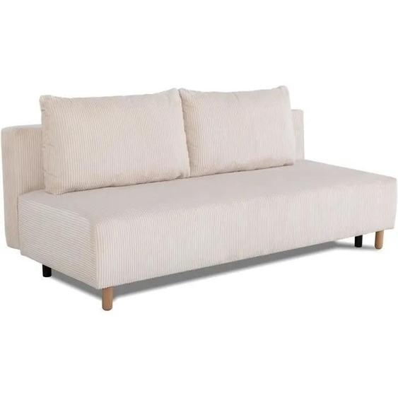 GINO Canapé-lit 3 places - Beige Velours côtelé - Avec rangement - L 195 x H 89 x P 91 cm