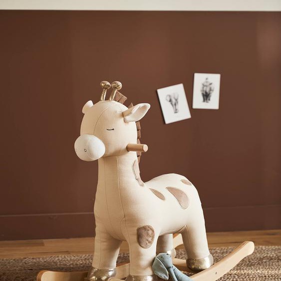 Girafe à bascule en bois FSC® rose moyen uni avec decor