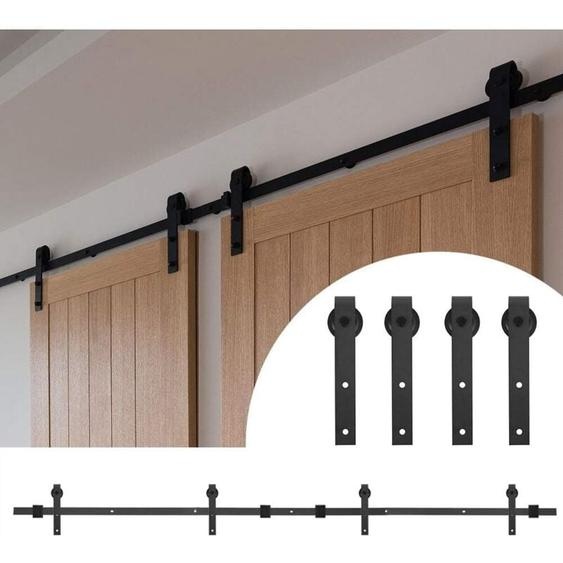 Gistuch - 16FT/488cm Quincaillerie Kit de Rail pour Porte de Coulissante Double Porte Suspendue en Bois,Noirs I-Form