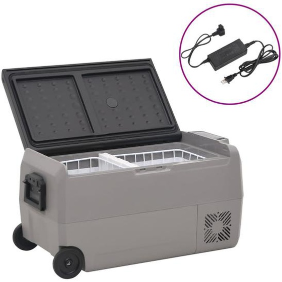 Glacière avec roue et adaptateur noir et gris 50 L PP et PE