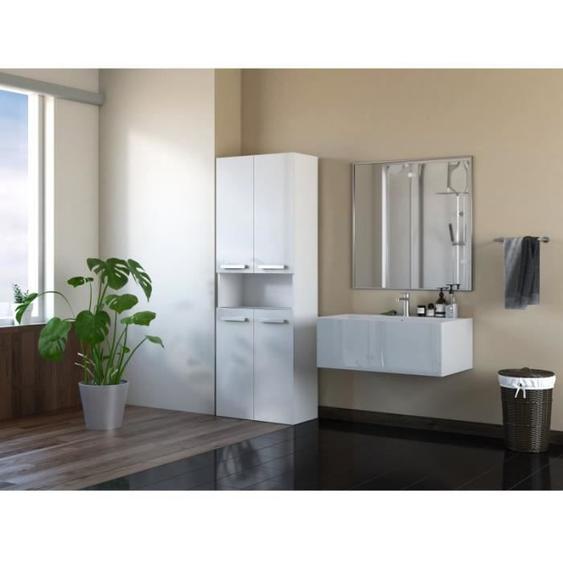 GLAZE - Armoire de salle de bain avec porte + panier - Style moderne - Dimensions : 174x60x30 cm - Colonne salle de bain