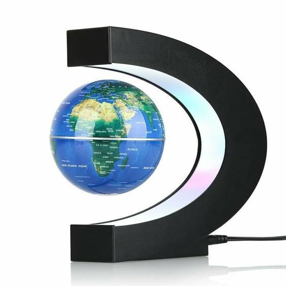 Globe en terre flottante à lévitation magnétique nocturne, avec Base en forme de C, lampe LED, boule de carte