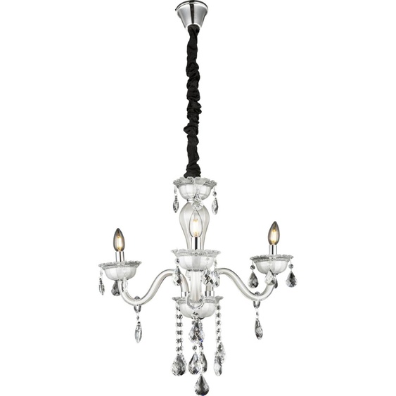 Globo Lighting Lustre métal blanc, verre, cristaux K5 clairs, ø : 610mm, H : 1500mm, excl. 3x E14 40W 230V