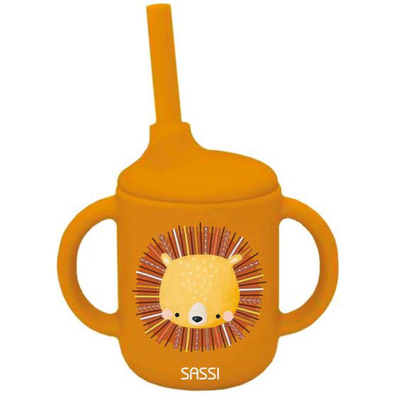 Gobelet En Silicone Avec Poignées Et Paille Animaux Orange