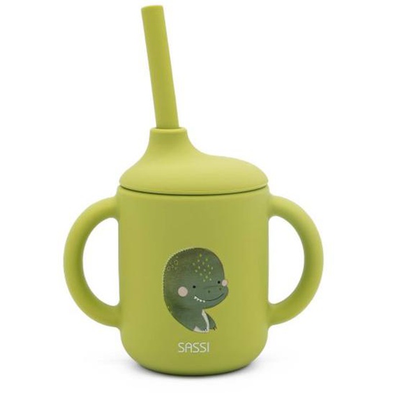 Gobelet En Silicone Avec Poignées Et Paille Animaux Vert